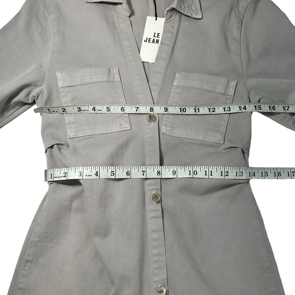 NWT Le‎ Jean Eliza Denim Taupe Mini Shirt Dress, XS - Picture 13 of 13